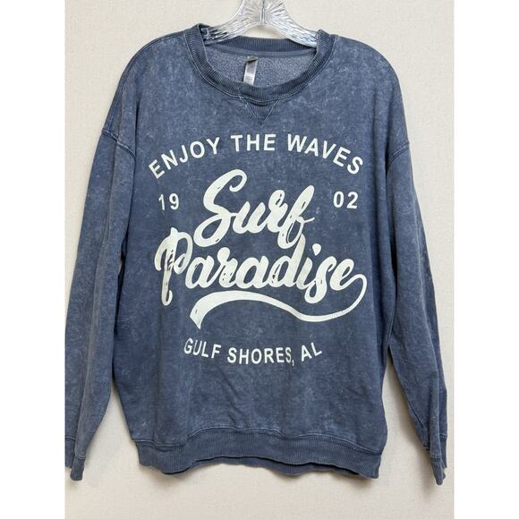 Gulf Shores Alabama “Surf Paradise” Sweatshirt Sz L Blue Beach Grunge Tropical - Picture 2 of 10